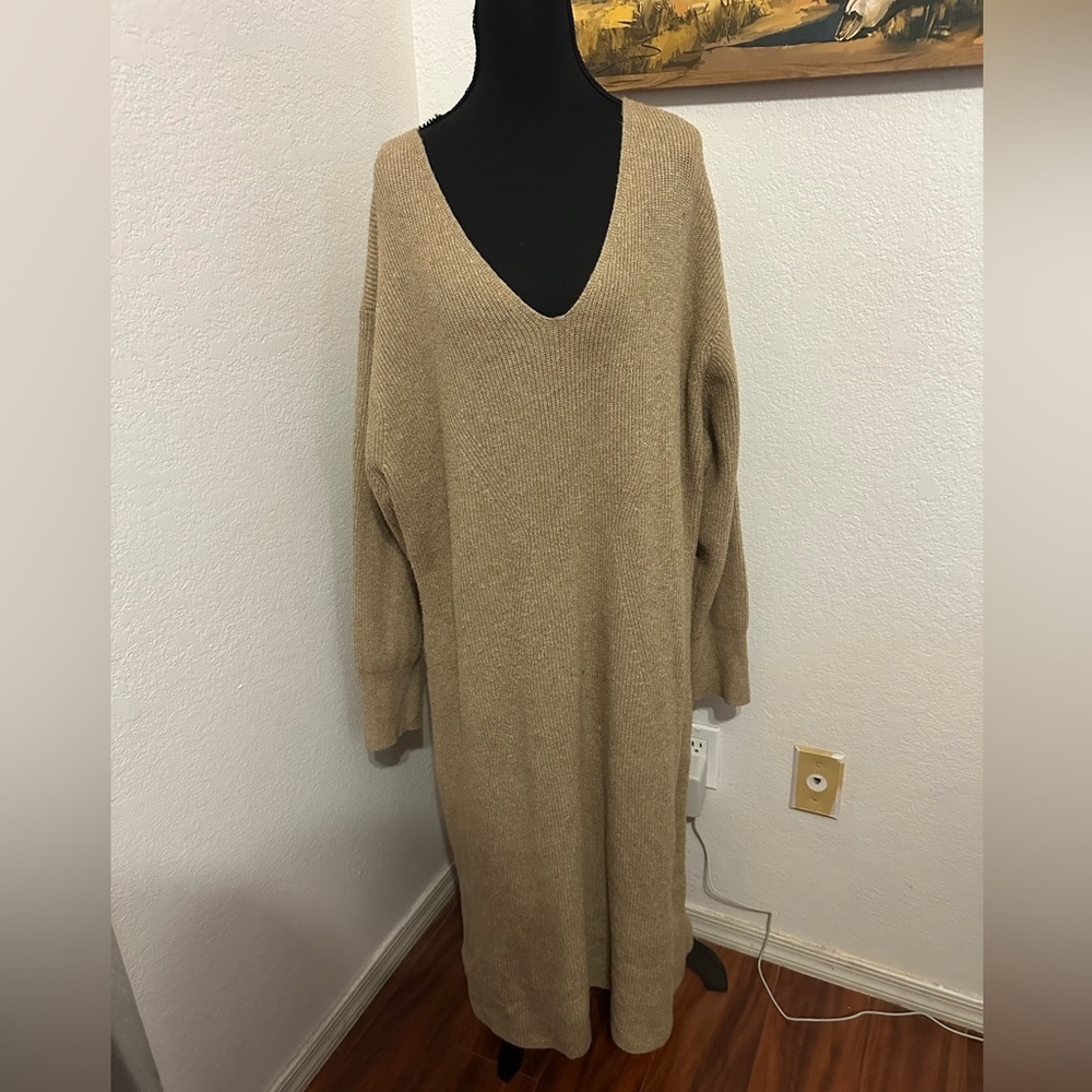 Banana Republic Long Sleeve Tan Knit Midi Sweater Dress - XXL